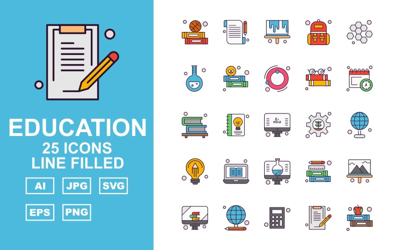 25 Premium Education Line Filled Iconset Icon Set