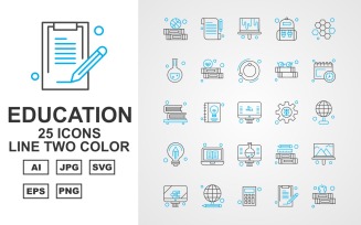 25 Premium Education Line Two Color Iconset