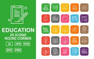 25 Premium Education Round Corner Iconset