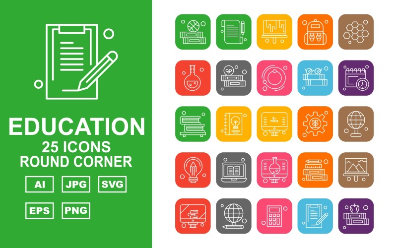 25 Premium Education Round Corner Iconset Icon Set