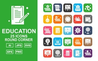 25 Premium Education Round Corner Iconset
