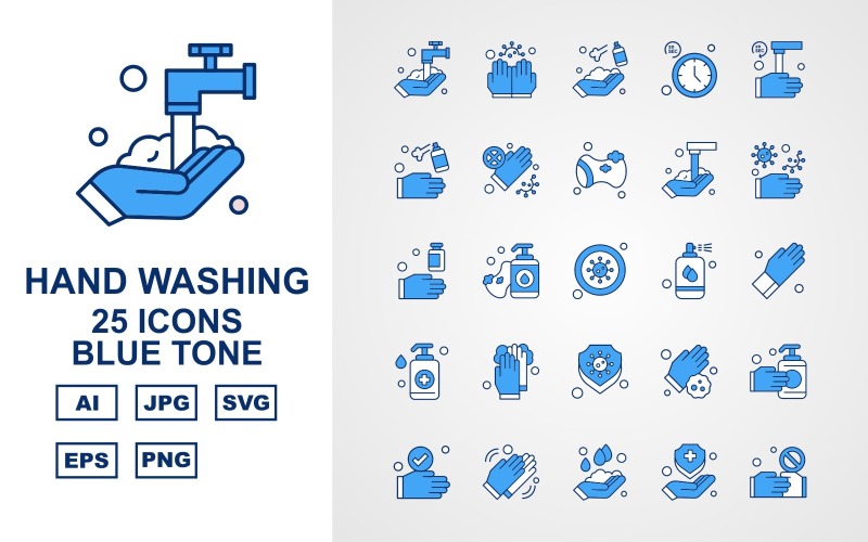 25 Premium Hand Washing Blue Tone Iconset Icon Set
