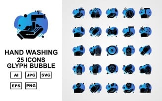 25 Premium Hand Washing Glyph Bubble Iconset