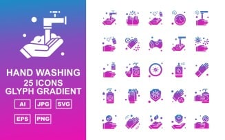 25 Premium Hand Washing Glyph Gradient Iconset
