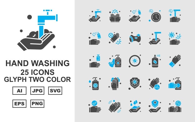 25 Premium Hand Washing Glyph Two Color Iconset Icon Set