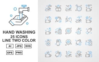 25 Premium Hand Washing Line Two Color Icon Set