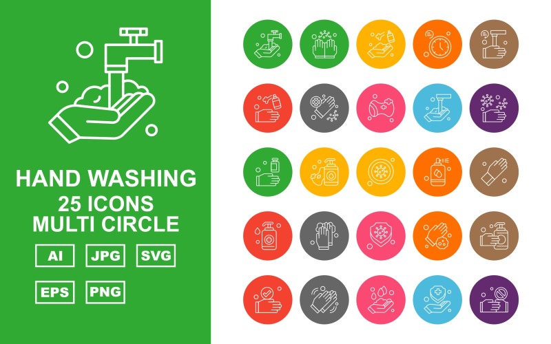 25 Premium Hand Washing Multi Circle Iconset Icon Set