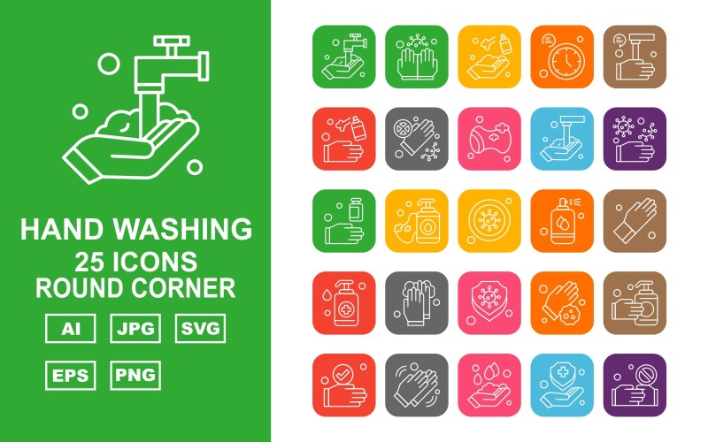 25 Premium Hand Washing Round Corner Iconset Icon Set