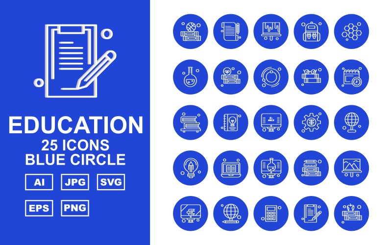 25 Premium Education Blue Circle Iconset Icon Set