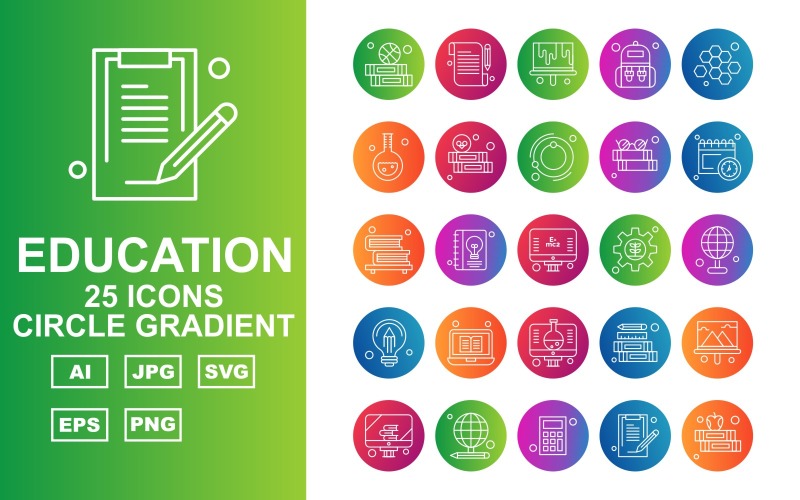 25 Premium Education Circle Gradient Iconset Icon Set