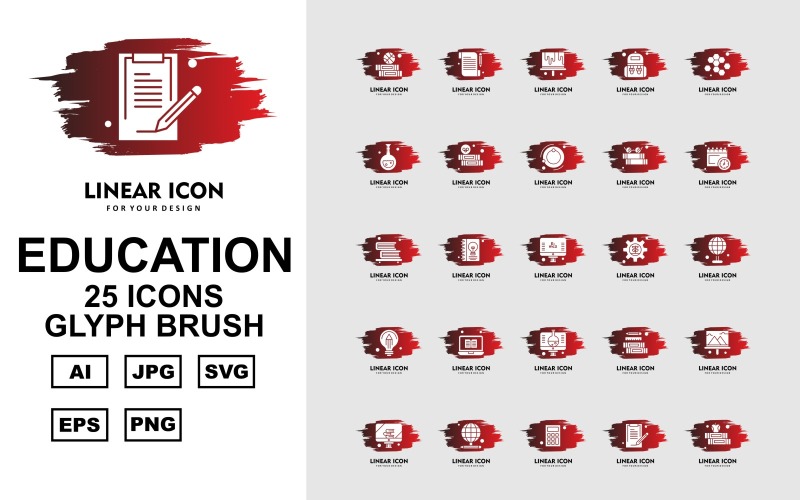 25 Premium Education Glyph Brush Iconset Icon Set