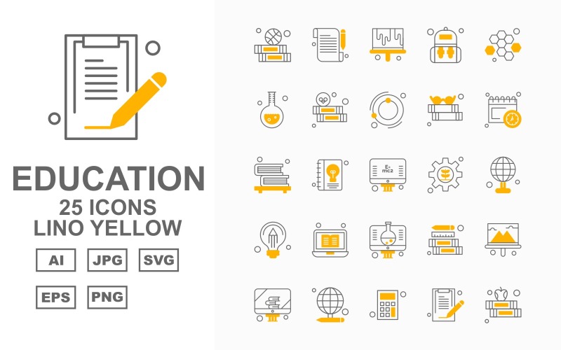25 Premium Education Lino Yellow Iconset Icon Set