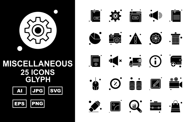 25 Premium Miscellaneous Glyph Iconset Icon Set