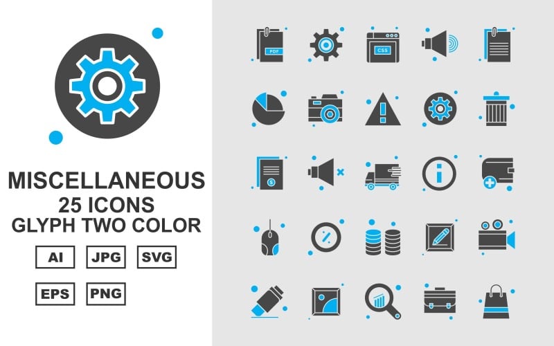 25 Premium Miscellaneous Glyph Two Color Iconset Icon Set