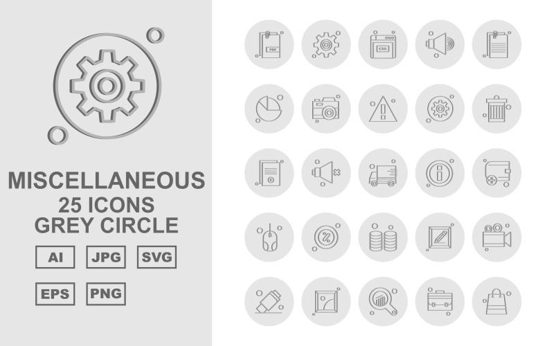 25 Premium Miscellaneous Grey Circle Iconset Icon Set