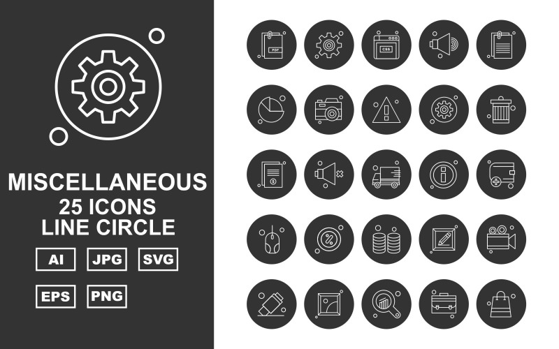 25 Premium Miscellaneous Line Circle Iconset Icon Set