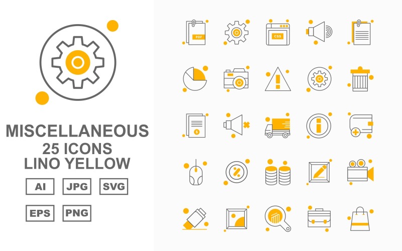 25 Premium Miscellaneous Lino Yellow Iconset Icon Set