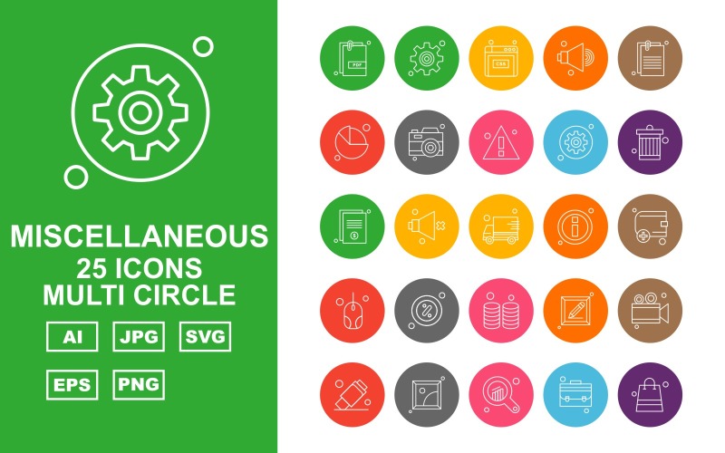 25 Premium Miscellaneous Multi Circle Iconset Icon Set