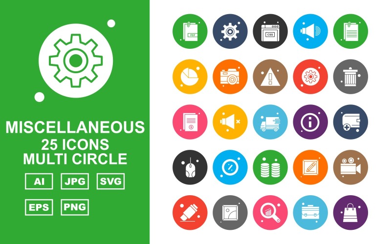 25 Premium Miscellaneous Multi Circle Iconset Icon Set