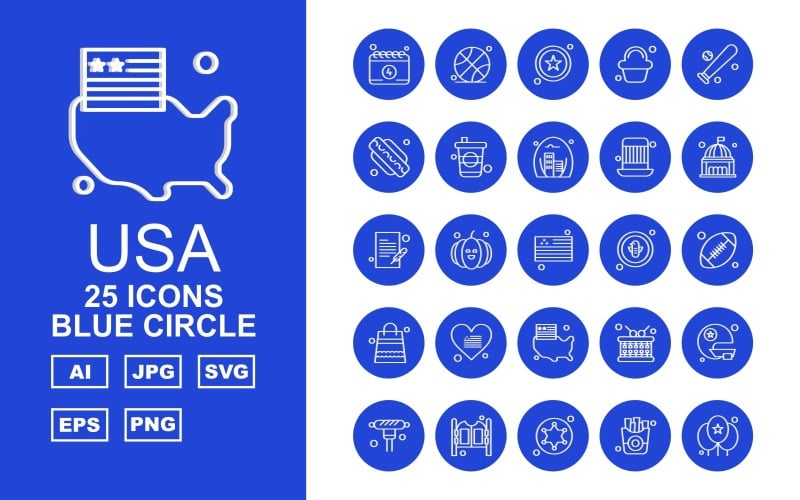 25 Premium USA Blue Circle Iconset Icon Set