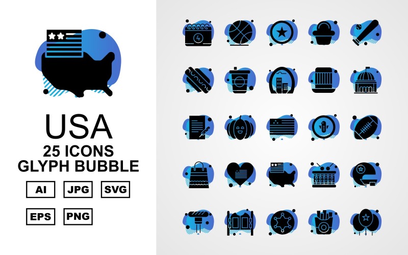 25 Premium USA Glyph Bubble Iconset Icon Set