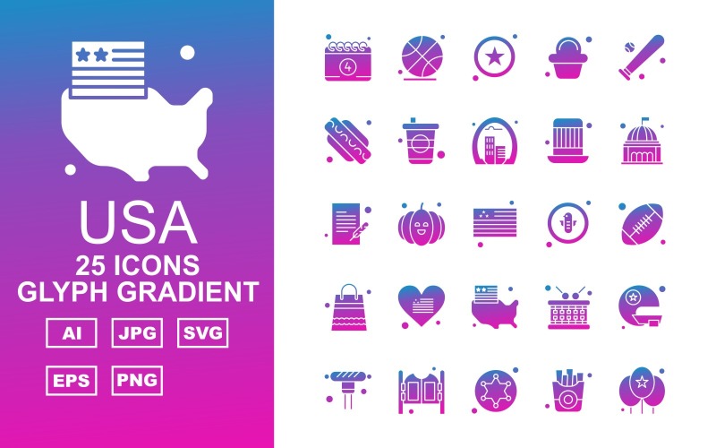 25 Premium USA Glyph Gradient Iconset Icon Set