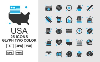 25 Premium USA Glyph Two Color Iconset
