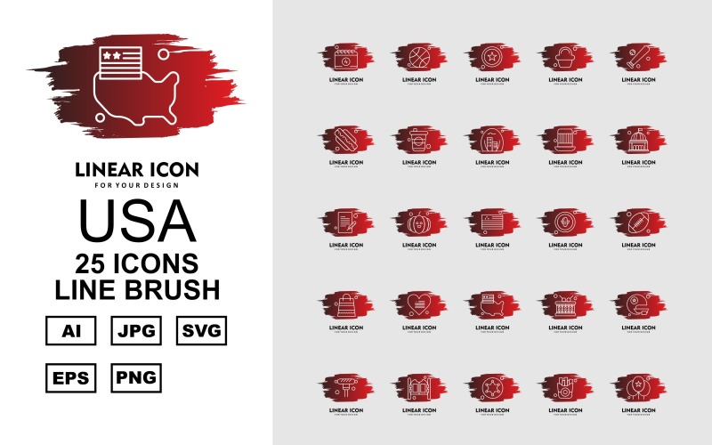 25 Premium USA Line Brush Iconset Icon Set