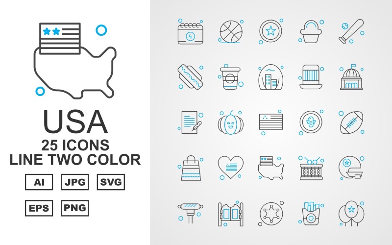 25 Premium USA Line Two Color Iconset Icon Set