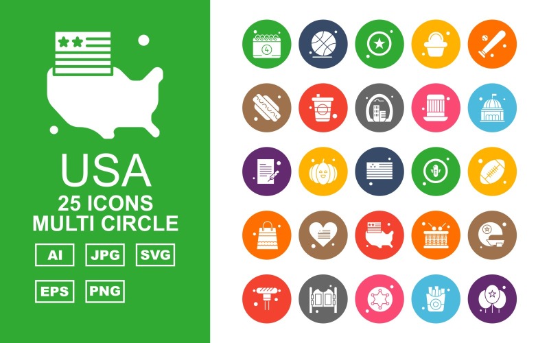 25 Premium USA Multi Circle Iconset Icon Set
