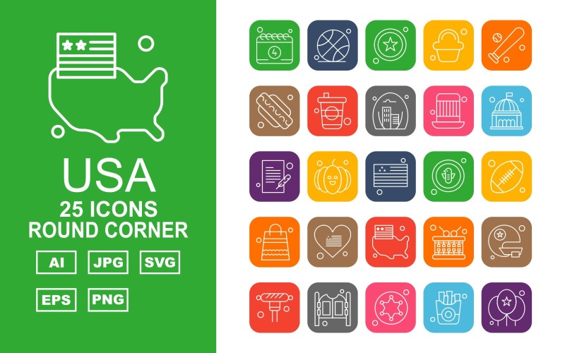 25 Premium USA Round Corner Iconset Icon Set
