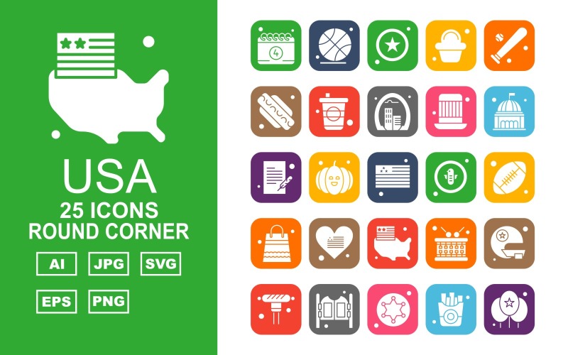 25 Premium USA Round Corner Iconset Icon Set