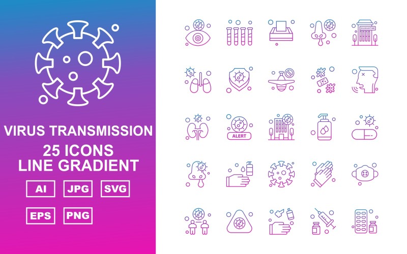 25 Premium Virus Transmission Line Gradient Iconset Icon Set