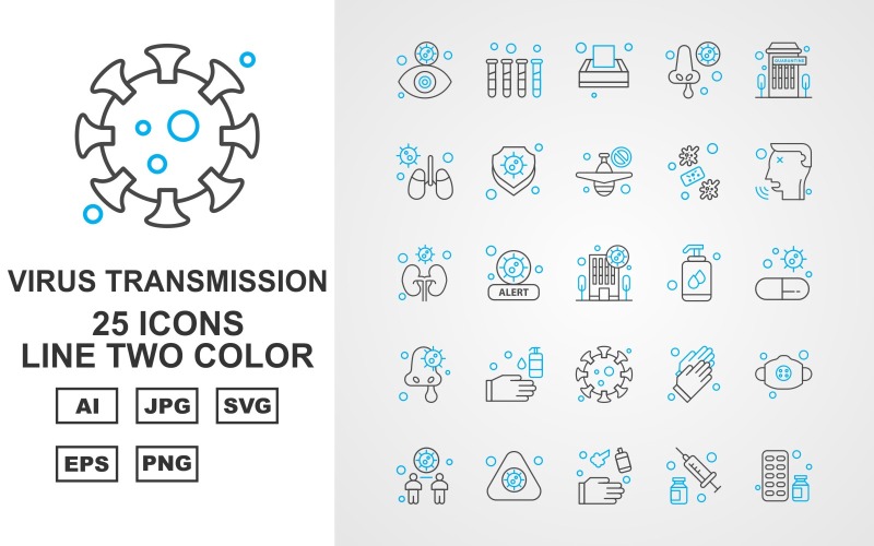 25 Premium Virus Transmission Line Two Color Iconset Icon Set