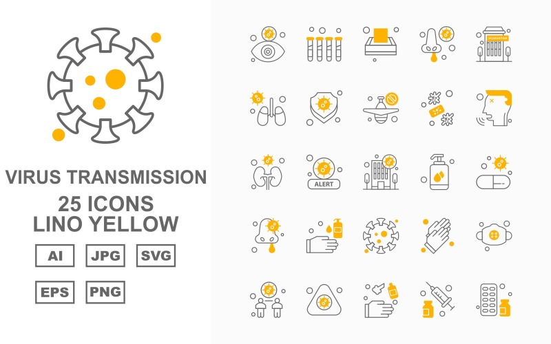 25 Premium Virus Transmission Lino Yellow Iconset Icon Set