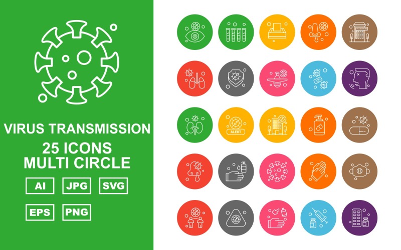 25 Premium Virus Transmission Multi Circle Iconset Icon Set