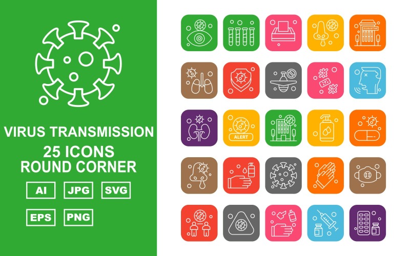 25 Premium Virus Transmission Round Corner Iconset Icon Set