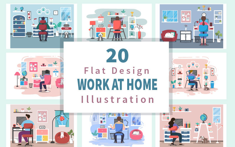 20 Work From Home Flat Design - Illustration