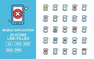 25 Premium Mobile Application Line Filled Icon Pack Iconset