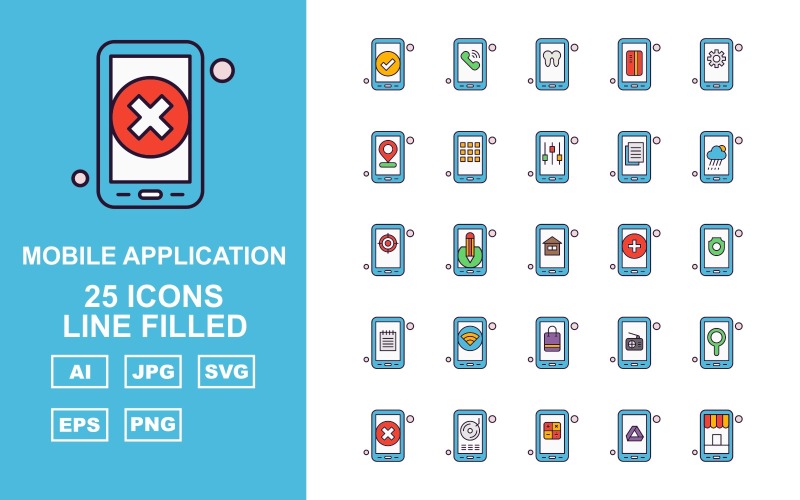 25 Premium Mobile Application Line Filled Icon Pack Iconset Icon Set