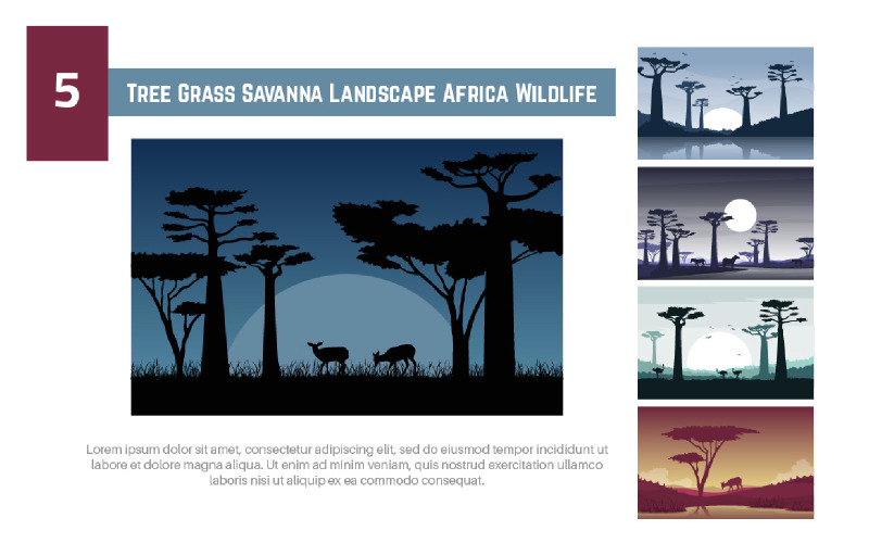 5 Tree Grass Savanna Landscape Africa Wildlife Illustration