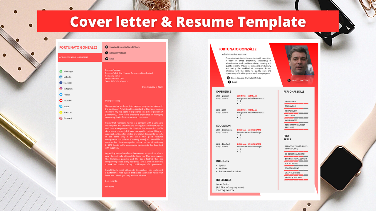 Professional  No 13 - Degrading Slash Red Resume