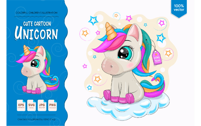 Cartoon Little Unicorn - Vector Image Vector Graphic
