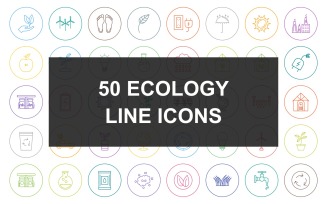 50 Ecology Line Round Circle Icon set