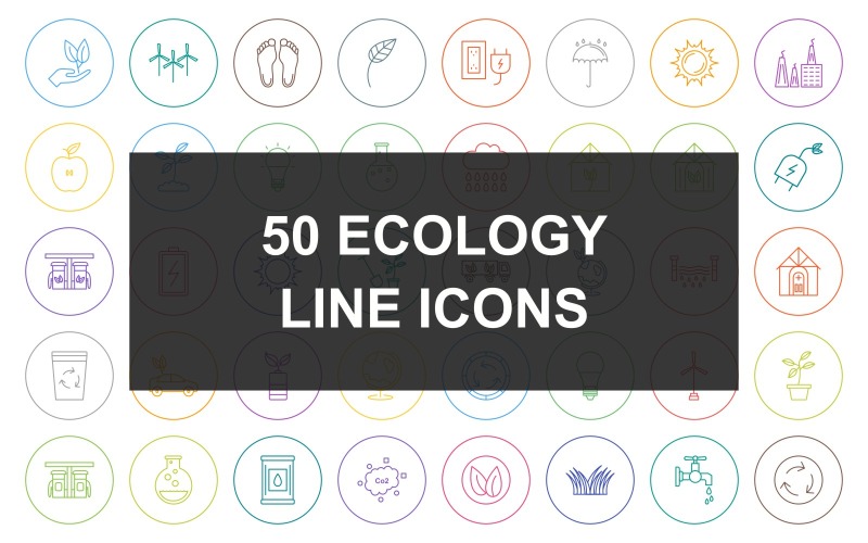 50 Ecology Line Round Circle Icon set Icon Set
