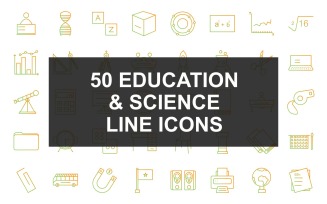 50 Education & Science Line Gradient Icon set