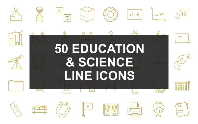 50 Education & Science Line Gradient Icon set Icon Set