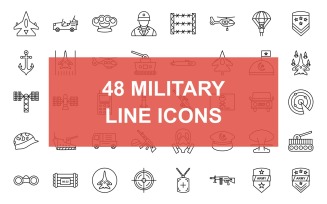 48 Military Line Black Icon set