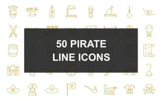 50 Pirate Line Gradient Icon set