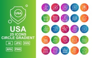 25 Premium USA Circle Gradient Icon Pack Iconset